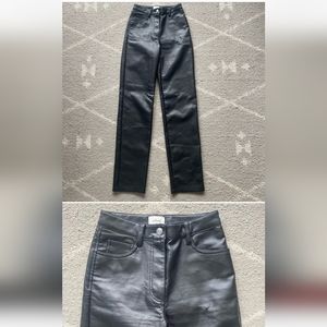 Wilfred Black Faux Leather High Rise Straight Leg Pants 00